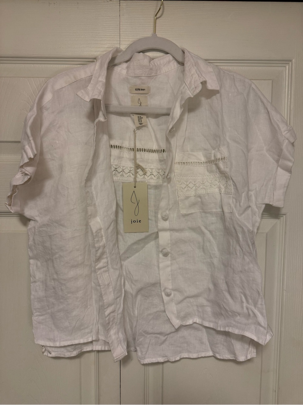 Joie White Linen Short-Sleeve Button-up Shirt - Picture 2 of 7